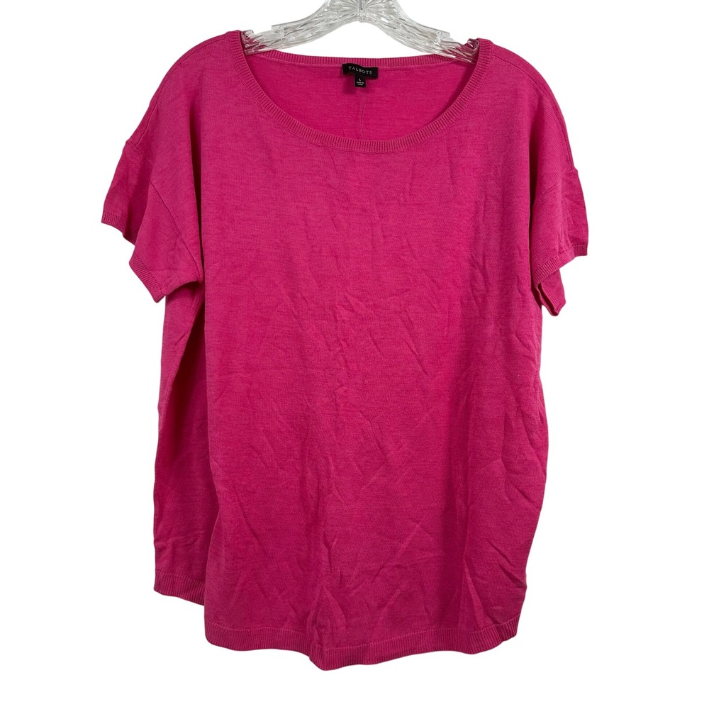 Talbots Womens Pink Scoop Neck Short Sleeve Knit Top Sweater Large NWT